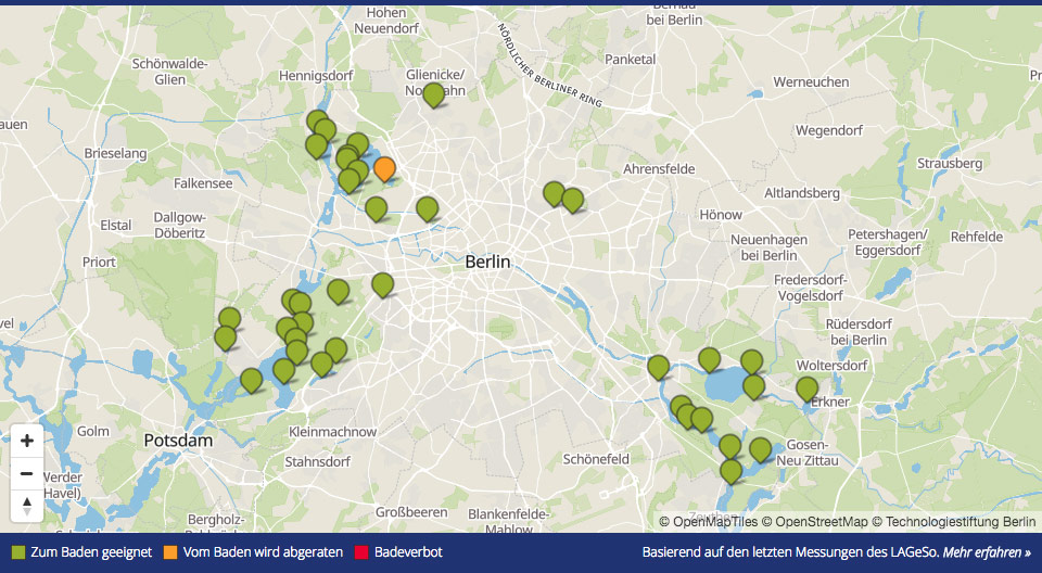 Übersicht der Anwendung Badestellen Berlin